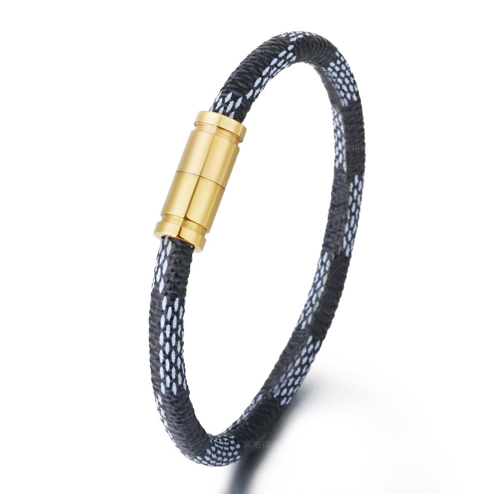 Geometric Striped Unisex Bracelet In Artificial Leather With Magnetic Stainless Steel Buckle Bangle Wristbands