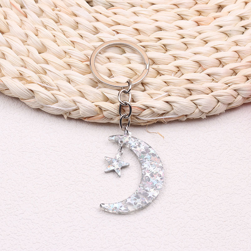 Celestial Sun Moon Stars Keychain Stainless Steel Pendant Simple Printing Process Gift For Style EU Style Trend