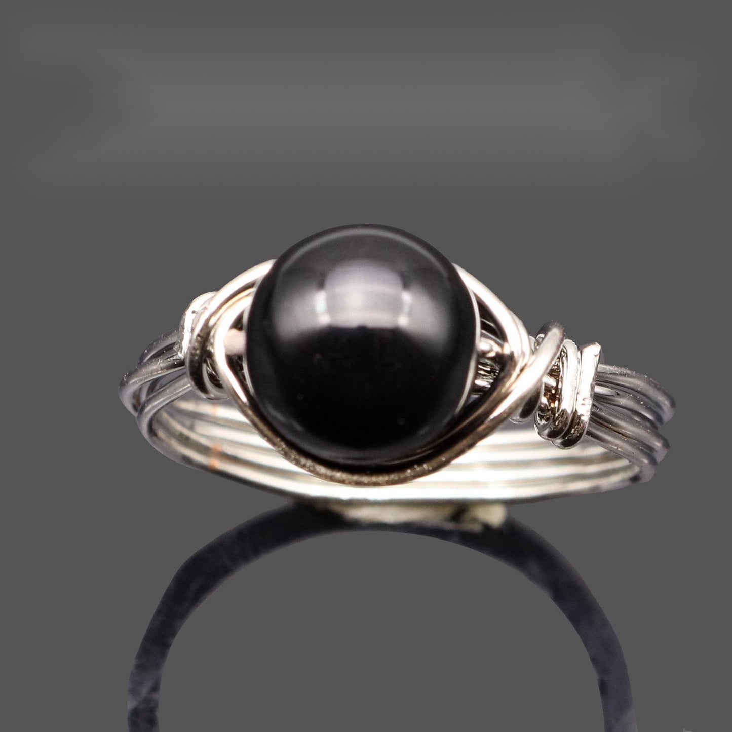 Natural Gemstone Wire Ring With Crystal Bead Accent