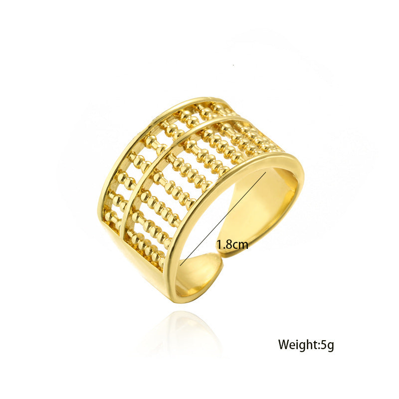Womens Geometric Abacus Ring Shape 18K Gold Plated Copper Ring Micro Inlay Zircon Accent Adjustable Opening