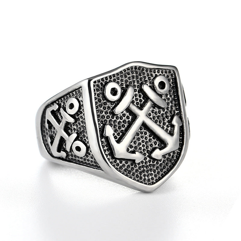 Pirate Anchor Domineering Mens Ring Titanium Steel Jewelry Accessory Bold Masculine Style Bold Polished Finish