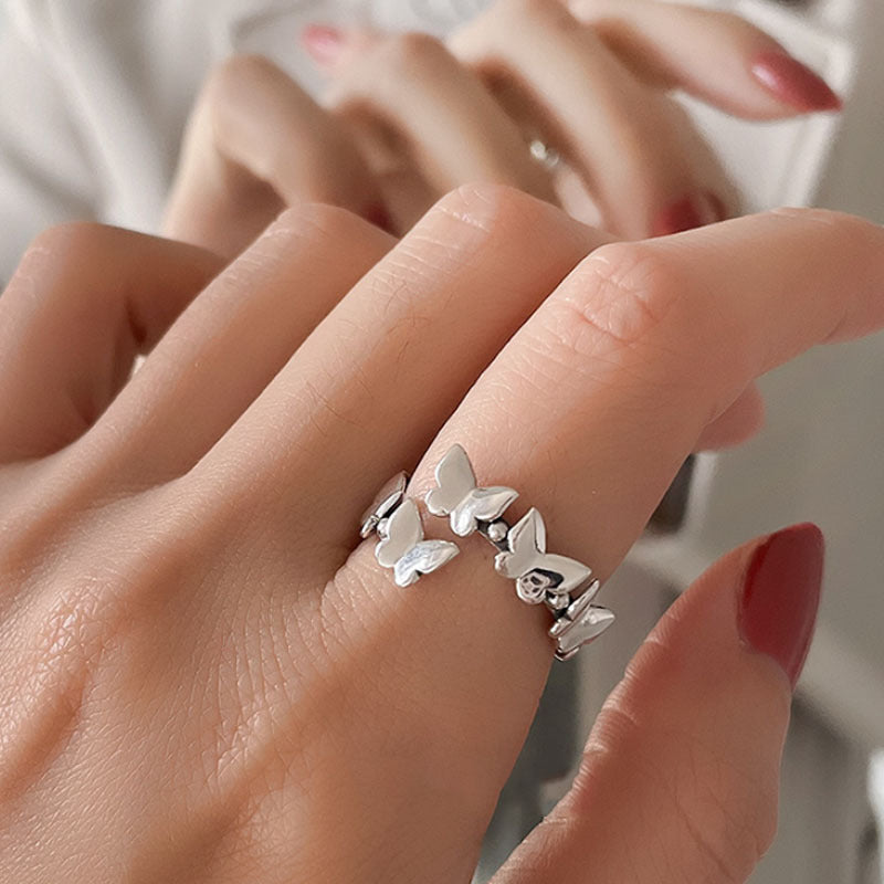 Adjustable Silver Bow Ring Butterfly Design Everyday Wear
