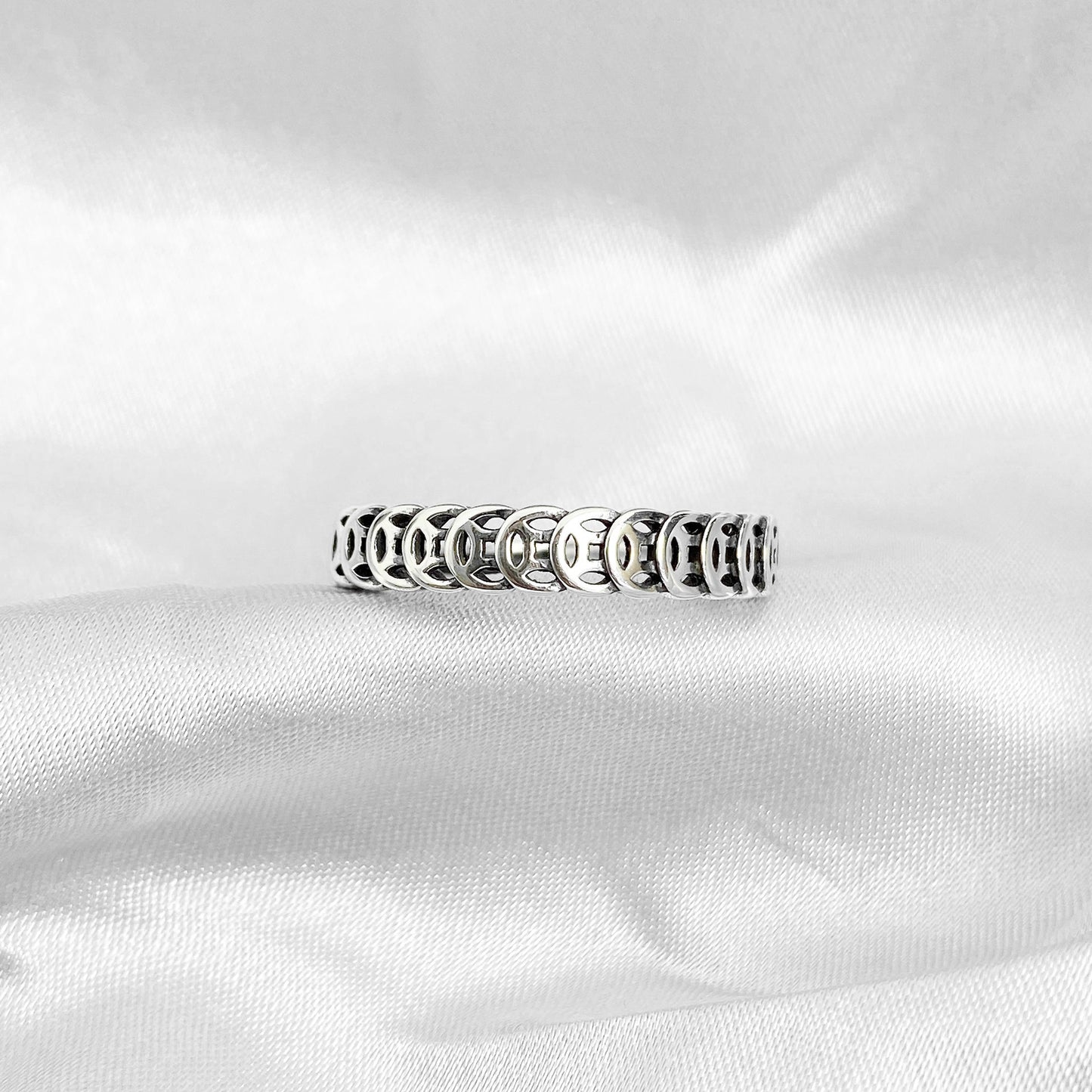Sterling Silver Lucky Coin Ring Adjustable Opening Zircon Inlay Jewelry For Women Fashion Gift For Her Elegant