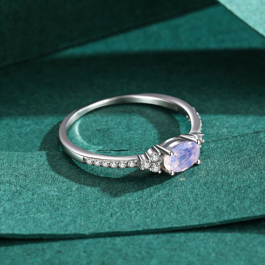 Oval Sterling Silver Ring Inlaid Crystal Ring Electroplated Fashion Pink Gift For Her Casual Gift For Her Pink