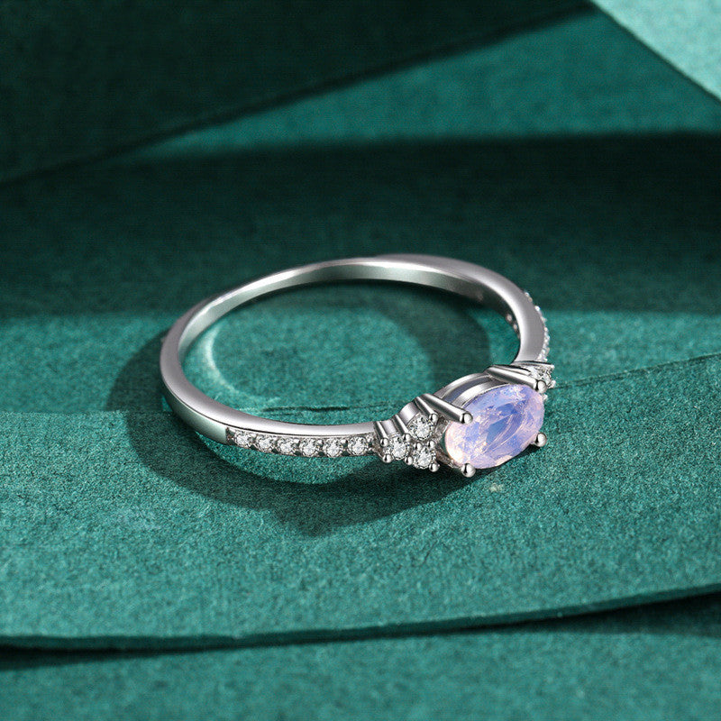 Oval Sterling Silver Ring Inlaid Crystal Pink Fashion Jewelry Gift For Her Elegant Casual Ring Crystal Sparkle