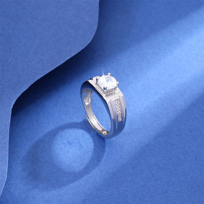 Simple Design Open Diamond Ring For Men Silver Plated Copper Jewelry With Irregular Geometric Build And Durable Finish