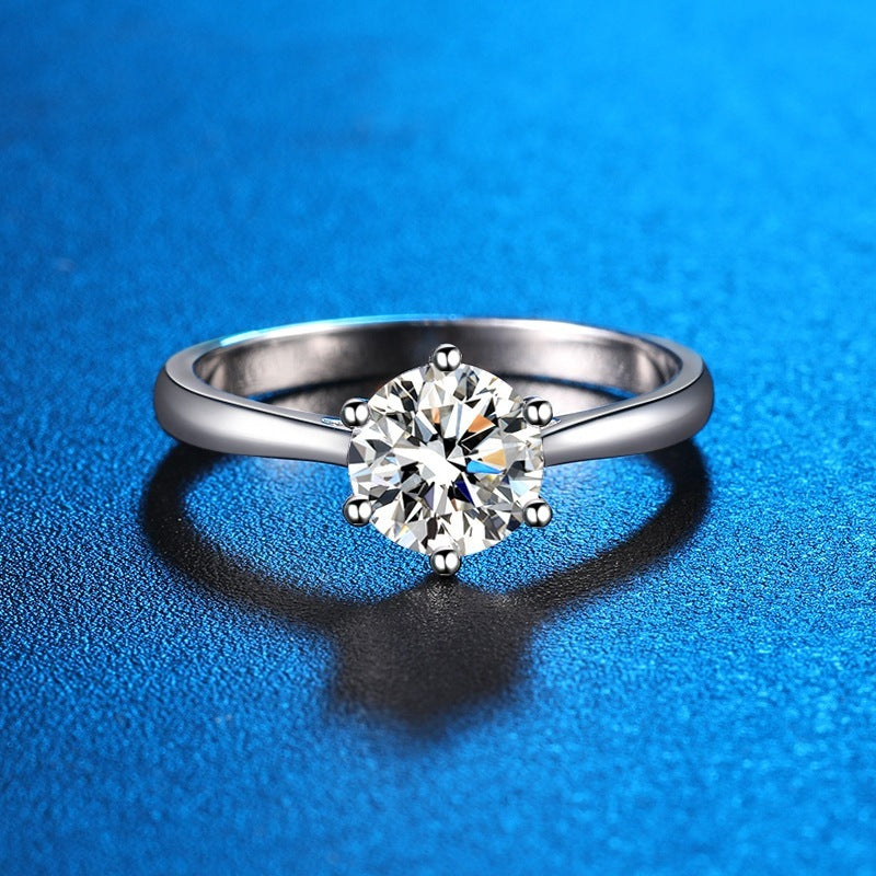 Sterling Silver Ring With Moissanite 1 Carat Adjustable Band Korean Electroplated For Women Anniversary For Her