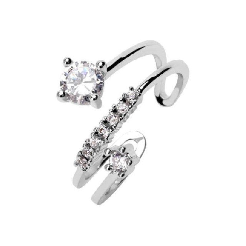 Womens Adjustable Copper Ring With Cubic Zirconia Geometric Design Three Layer Diamond Look White Gold Plated