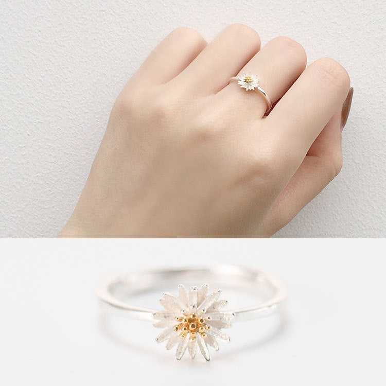 Silver Daisy Ring Small Plain Set Lightweight Korean Style Electroplated Jewelry Gift Great For Everyday Wear
