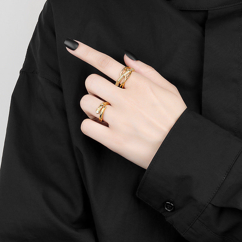 Womens Geometric Snake Ring Adjustable Copper Plated Ring