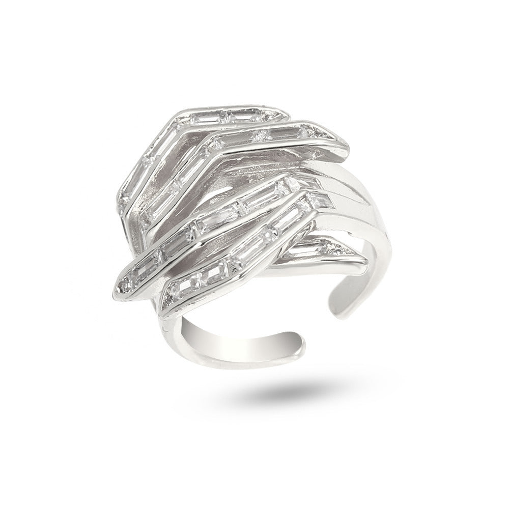 Personalized Square Zircon Ring For Women Adjustable Copper Microinlaid Jewelry Silver White Stone Fine Quality