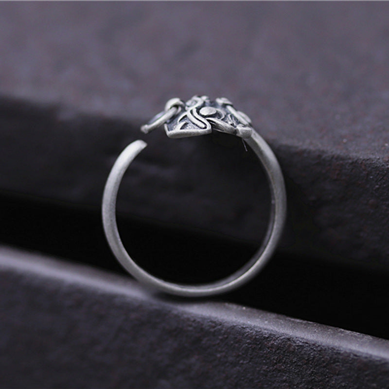 Adjustable Copper Ring Thai Silver Animal Head Applique Pepper God Beast Design Statement Jewelry For Women Everyday