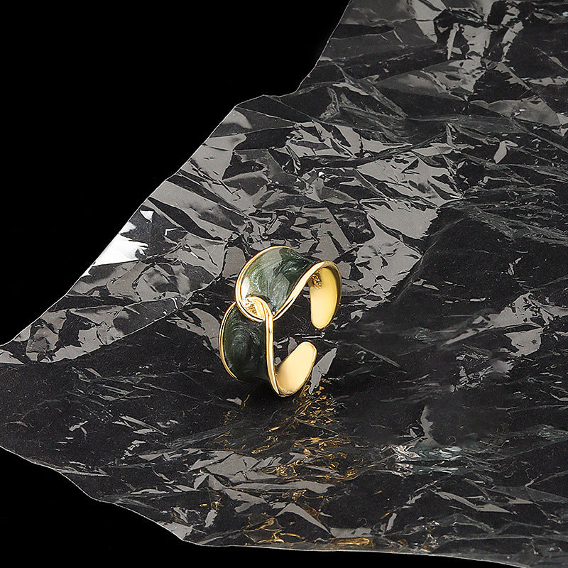 Womens Adjustable Copper Ring Geometric Enamel Electroplated Jewelry Lightweight Open Ring Fashion Lightweight