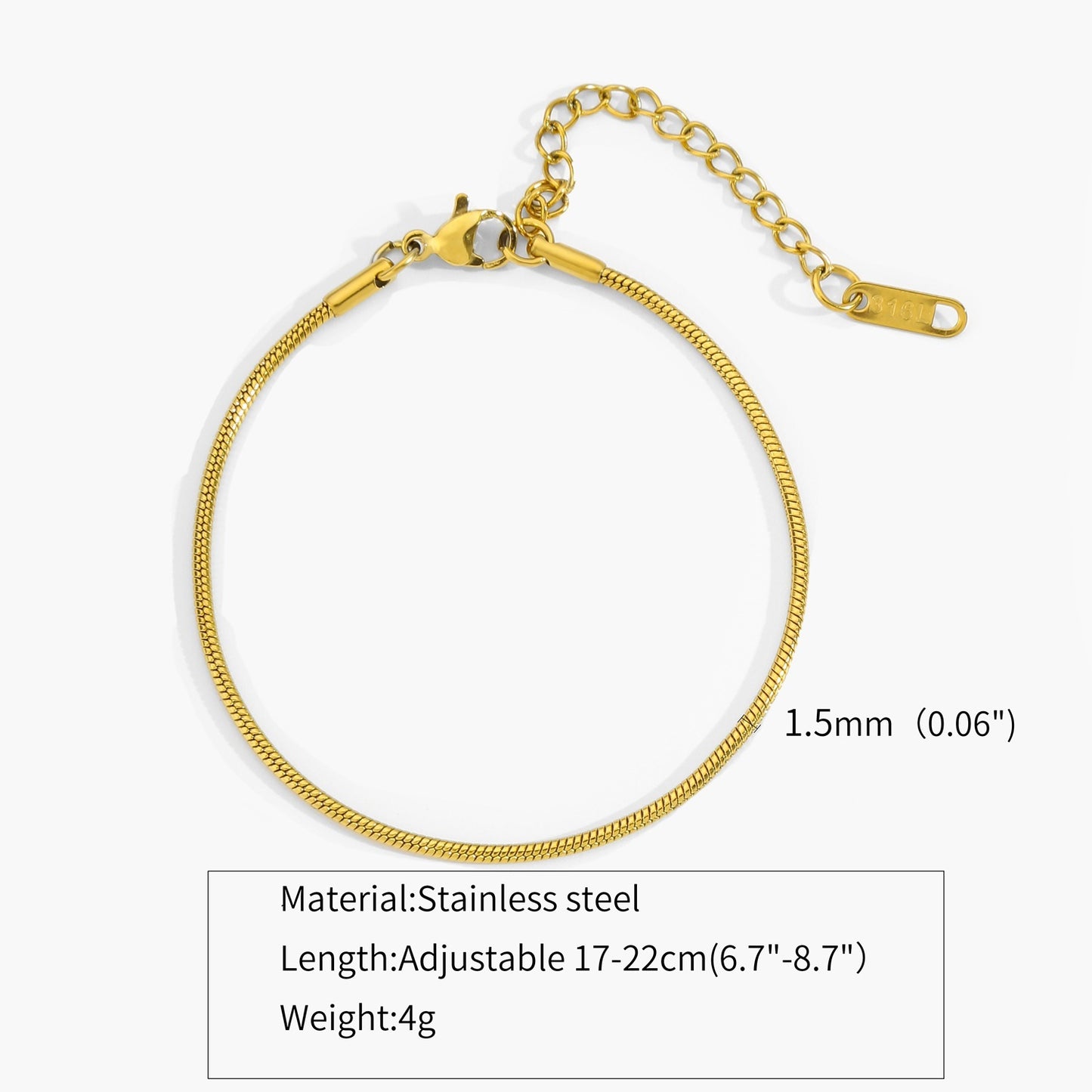 Unisex Titanium Steel 18K Gold Plated Bracelet Round Snake Bone Chain Adjustable Geometric Fashion Accessory Gift