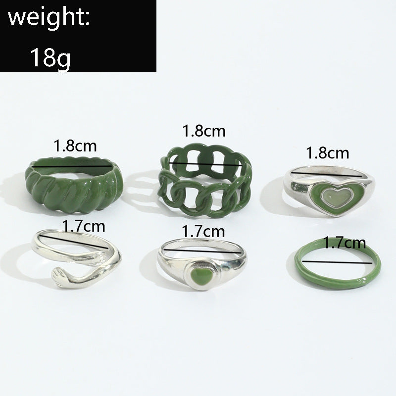 Womens Vintage Green Rings Set With Oil Drip Design Alloy Knuckle Rings Retro Finger Stackable For Women Girls
