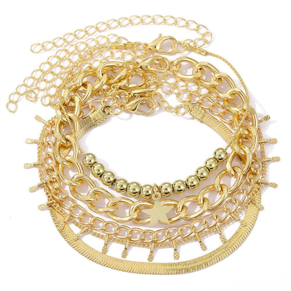 Layered Chain Bracelet Gold Electroplated Geometric Pendant Alloy Fashion Jewelry Gift For Her Chic Style Gift