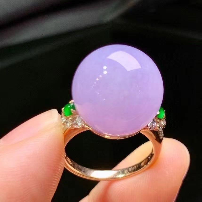 Violet Chalcedony Ball Ring For Women Rosegold Plated Copper Adjustable Size Jewelry Elegant Accessory Modern