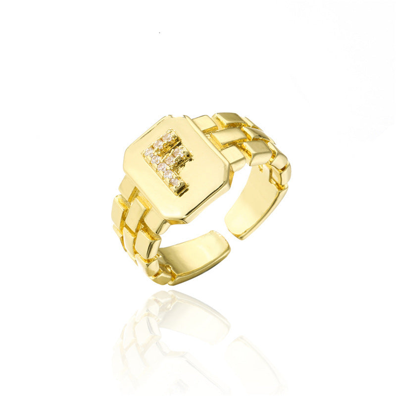 Womens Adjustable Letter Ring 18K Gold Plated Zircon Initial Alphabet Ring Jewelry For Her Elegant Everyday Accessory