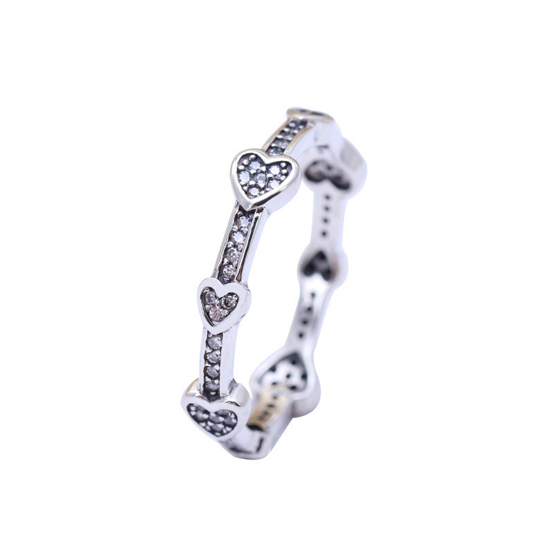 Cupronickel Silver-plated Attractive Heart Ring European And American Creative Diamonds