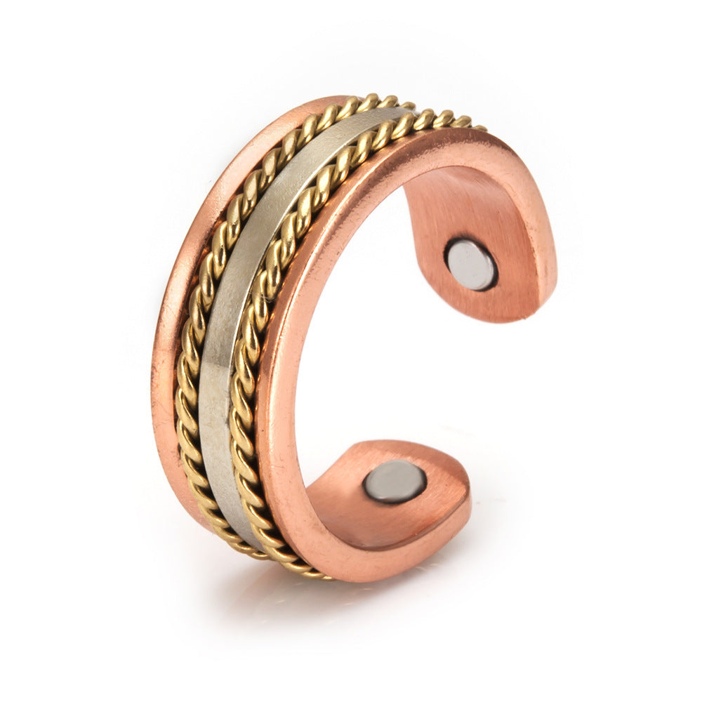 Magnetic Red Copper Adjustable Retro Ring Bracelet Set For Women Elegant Fashion Jewelry Durable Accessory Gift