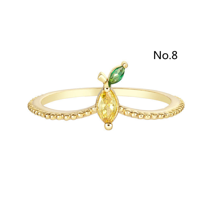 Tropical Fruit Ring Copper Zircon Fruit Shape Jewelry Womens No7 Holiday Gift Gold Plated Inlay For Daily Wear