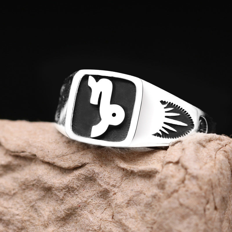 Twelve Constellation Copper Ring For Men Vintage Style