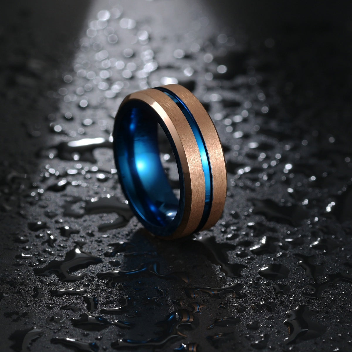 Rose Gold Blue Two Tone Tungsten Ring For Men Durable Geometric Band Modern Style Sizes 8 9 10 11 12 Comfort Fit