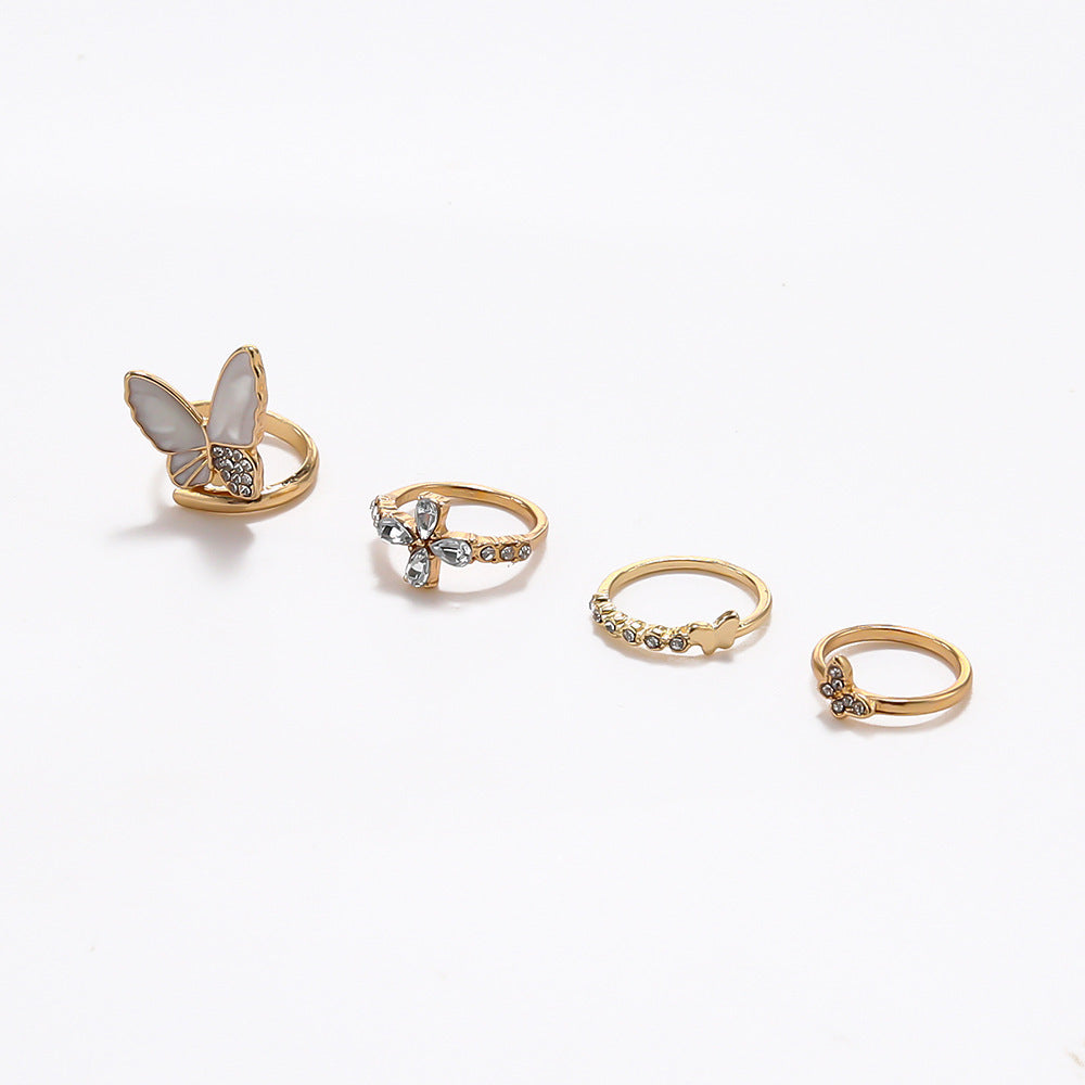 Gold Plated Butterfly Ring Set With Rhinestones And Geometric Accents For Women And Girls For Daily Wear Style