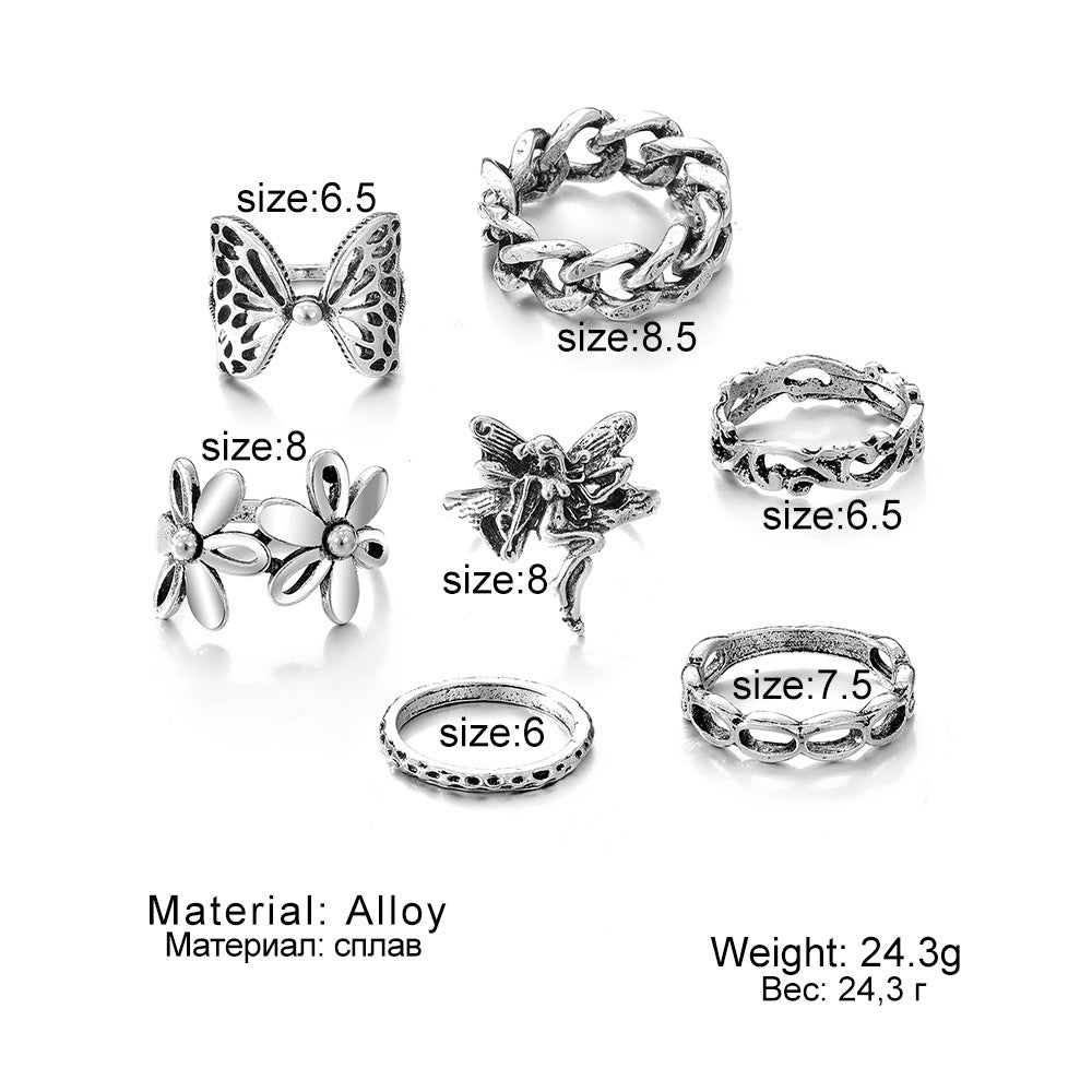 Sword Flower Butterfly Snake Ring Set Midi Knuckle Rings Punk Jewelry For Women Fashion Stylish Midi Ring Sets