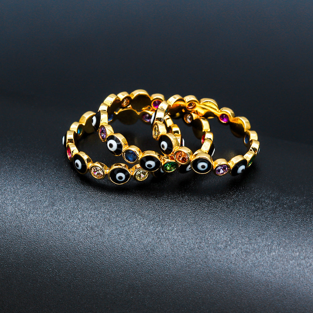 Rings Copper Devil Eye Inlaid Brick Ring Geometric Design With Zircon Inlay For Women Everyday Wear Statement Piece