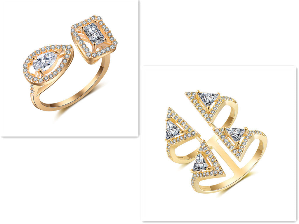 Personalized Geometric Double Ring Fashion OL Copper Ring with Zircon Treatment Individually Packed Business Gifts Ring for Women and Girls