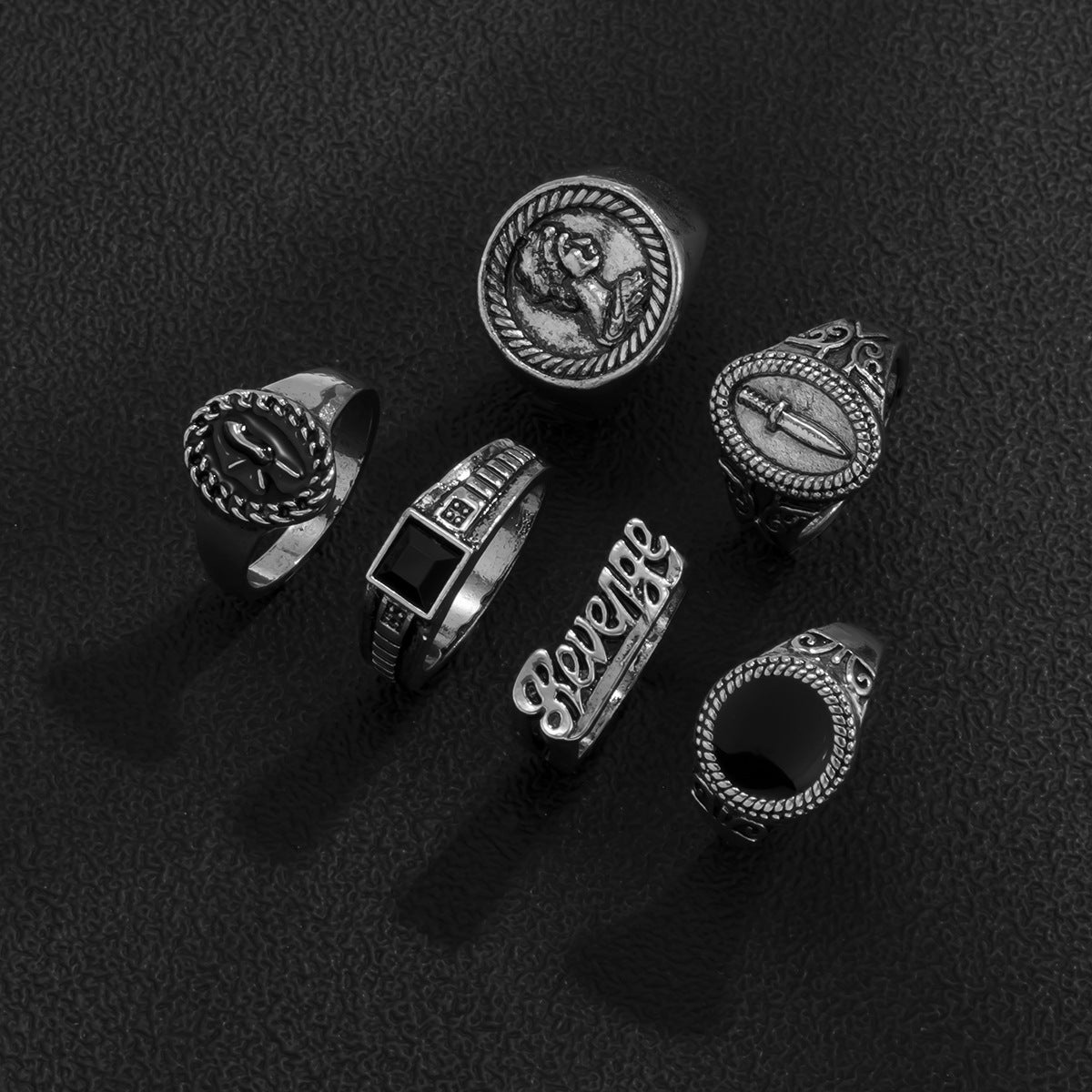 Mens Retro Geometric Ring Gold Plated Metal Jewelry