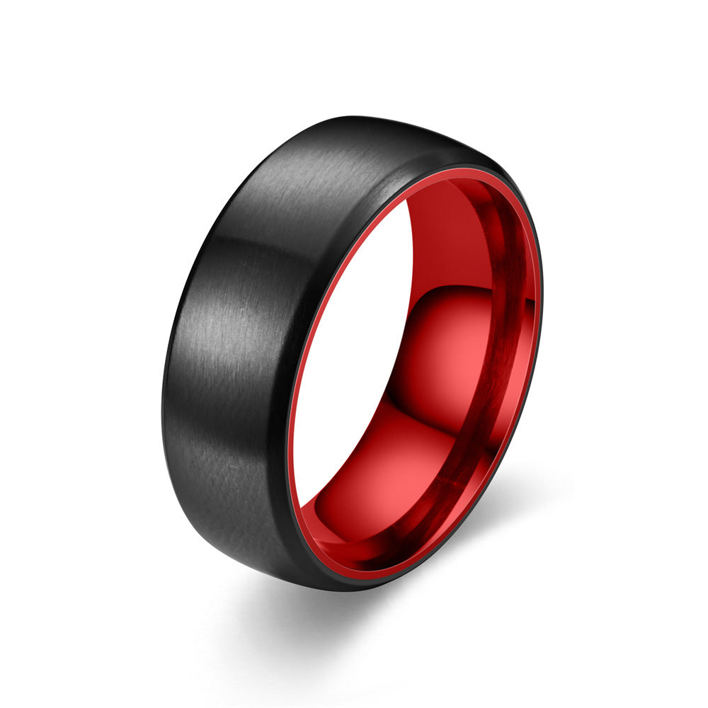 Two Tone Matte Ring Unisex Stainless Steel 8mm Color Red Black Green Purple for Couples Everyday Wear Gift Idea