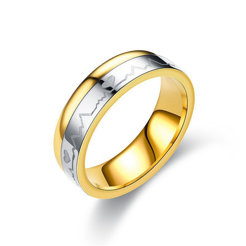 Unisex 6mm Stainless Steel Ring Geometric Korean Style Wide Band for Men Women Gold Tone Jewelry Durable Alloy