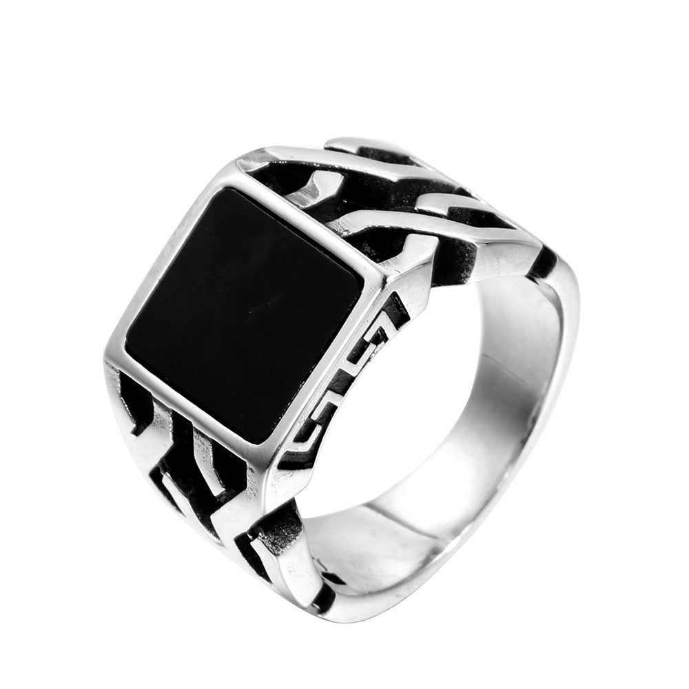 Men's Black Epoxy Ring Titanium Steel Band Punk Geometric Rings for Men Fashion Jewelry Steel Rings Statement Rings Party Rings