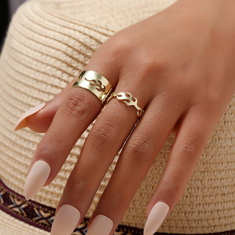 Gold Tone Unisex Ring Set Two Piece Metal Band Size 7 Everyday Wear Jewelry Two Rings Fashion Accessory Classy