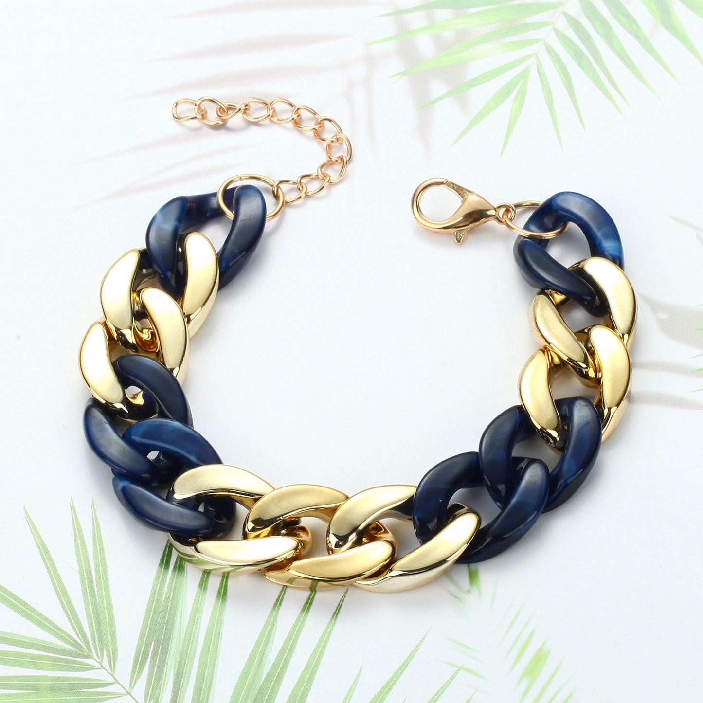 Womens Resin Bracelet With Acrylic Chain Paneled Design Fashion Jewelry Extension Chain 18.5cm Length Bracelet