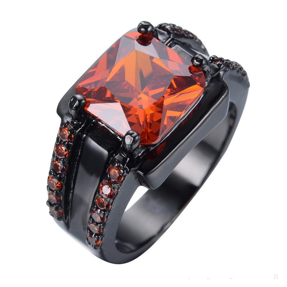 Women's Fashion Ring with Square Zircon Gemstone Four Claw Setting Big Diamond Look Electroplated Copper Ring for Her Engagement Promise Ring