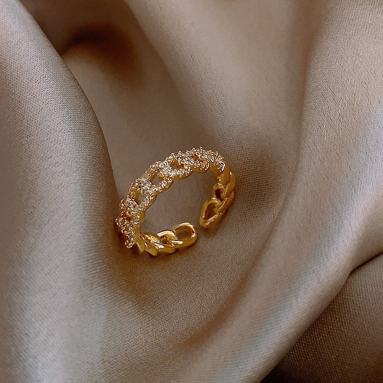 Adjustable Zircon Ring With Sweet Flower Design Alloy Fashion Jewelry For Women And Girls With Zircon Sparkles