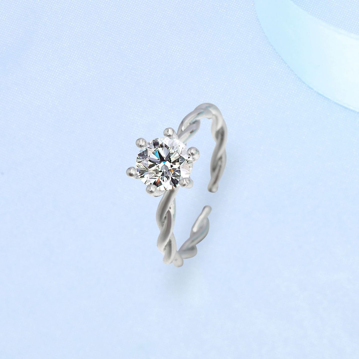 Womens Silver Ring With Diamond Studs Copper Twist Vine Inlay Design Electroplated Jewelry Gift For Her Elegant