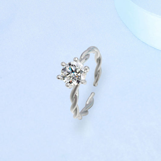 Womens Silver Ring With Diamond Studs Copper Twist Vine Inlay Design Electroplated Jewelry Gift For Her Elegant