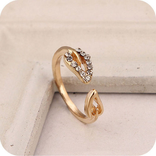 Golden Leaf Rhinestone Ring Adjustable Alloy Electroplated Fashion Jewelry For Women And Girls Elegant Color Gold Silver