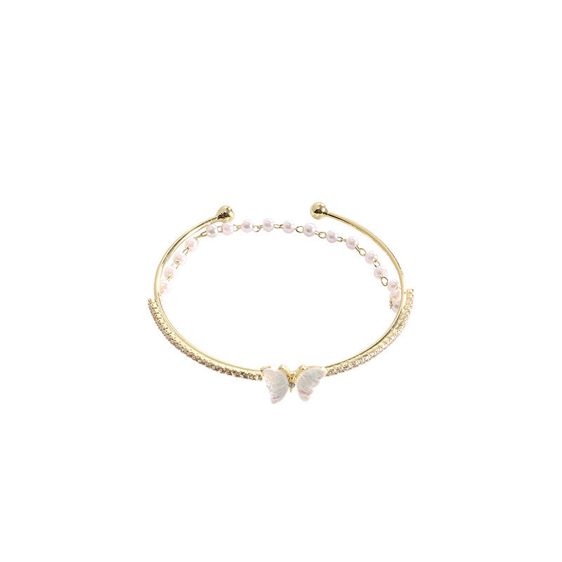 Womens Double Layer Butterfly Bracelet Copper Electroplated Gold Delicate Butterfly Charm Elegant Jewelry Gift For Her