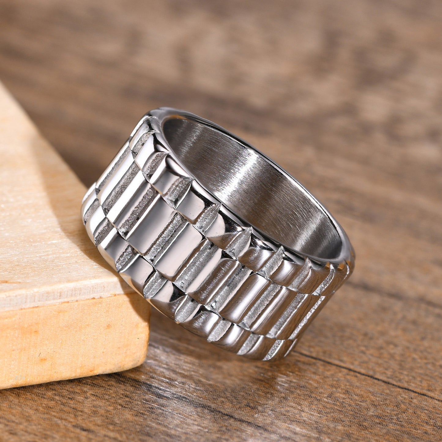 Stainless Steel Strap Ring Gold Tone Unisex Wide Band Hip Hop Jewelry Ring Sizes 7 8 9 10 11 12 Durable Comfort