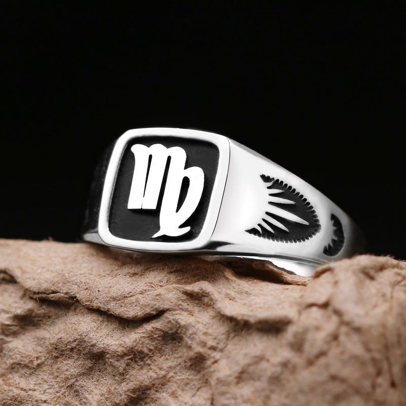 Twelve Constellation Copper Ring For Men Vintage Style