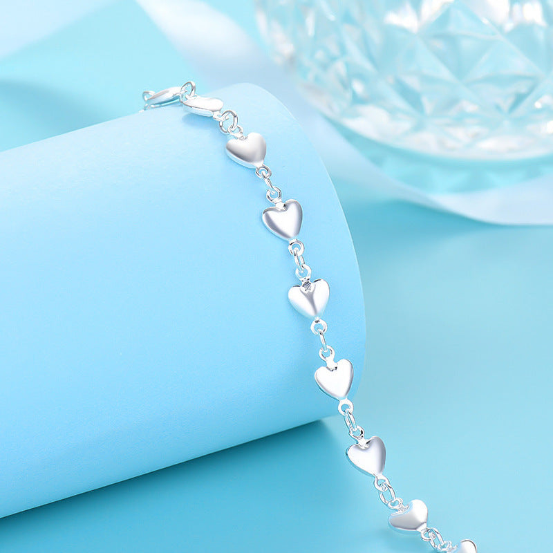 Womens Heart Bracelet Silver Plated Copper Geometric Design Adjustable Length Elegant Everyday Accessory Gifts