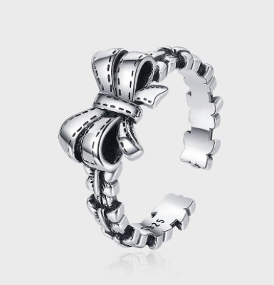 Womens Geometric Copper Ring With Bow Electroplated Silver Finish Fashion Jewelry High Quality Design Ring Bow