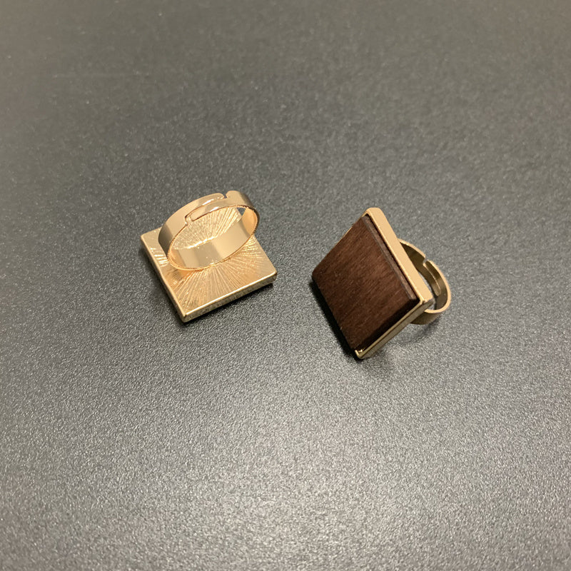 Womens Adjustable Ring Square Wood Inlaid Gemstones Gold Silver Plated Alloy European American Ring Artificial