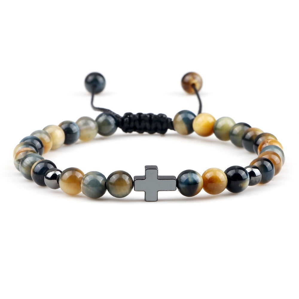 Unisex Hand Woven Bracelet With Cross Pendant Beads Mixed Material Fashion Jewelry For Men Women Everyday Chic