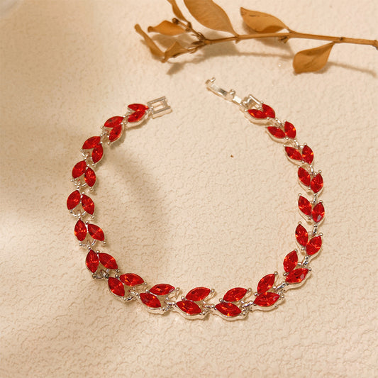 Rhinestone Zircon Willow Leaf Bracelet Alloy Metal Elegant Jewelry Gift Box For Women Delicate Design Classic Sparkle